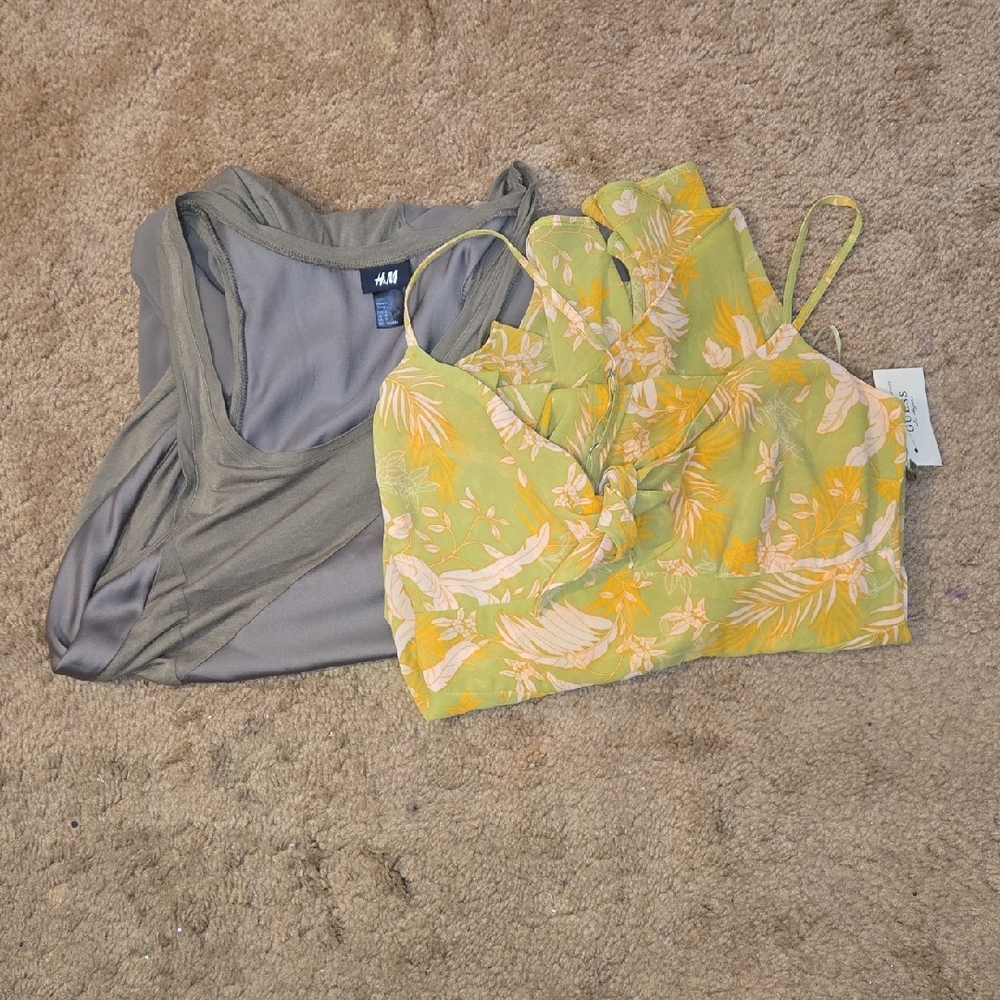 H&M Olive Tank Top and Yellow Floral Dress